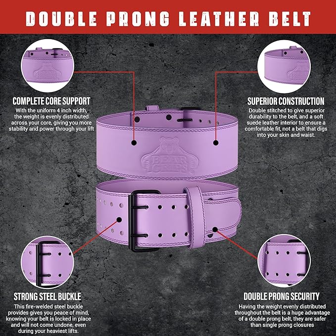 5mm Double Prong Weight Lifting Belt - 4 Inch Uniform Width - Steel Buckle.