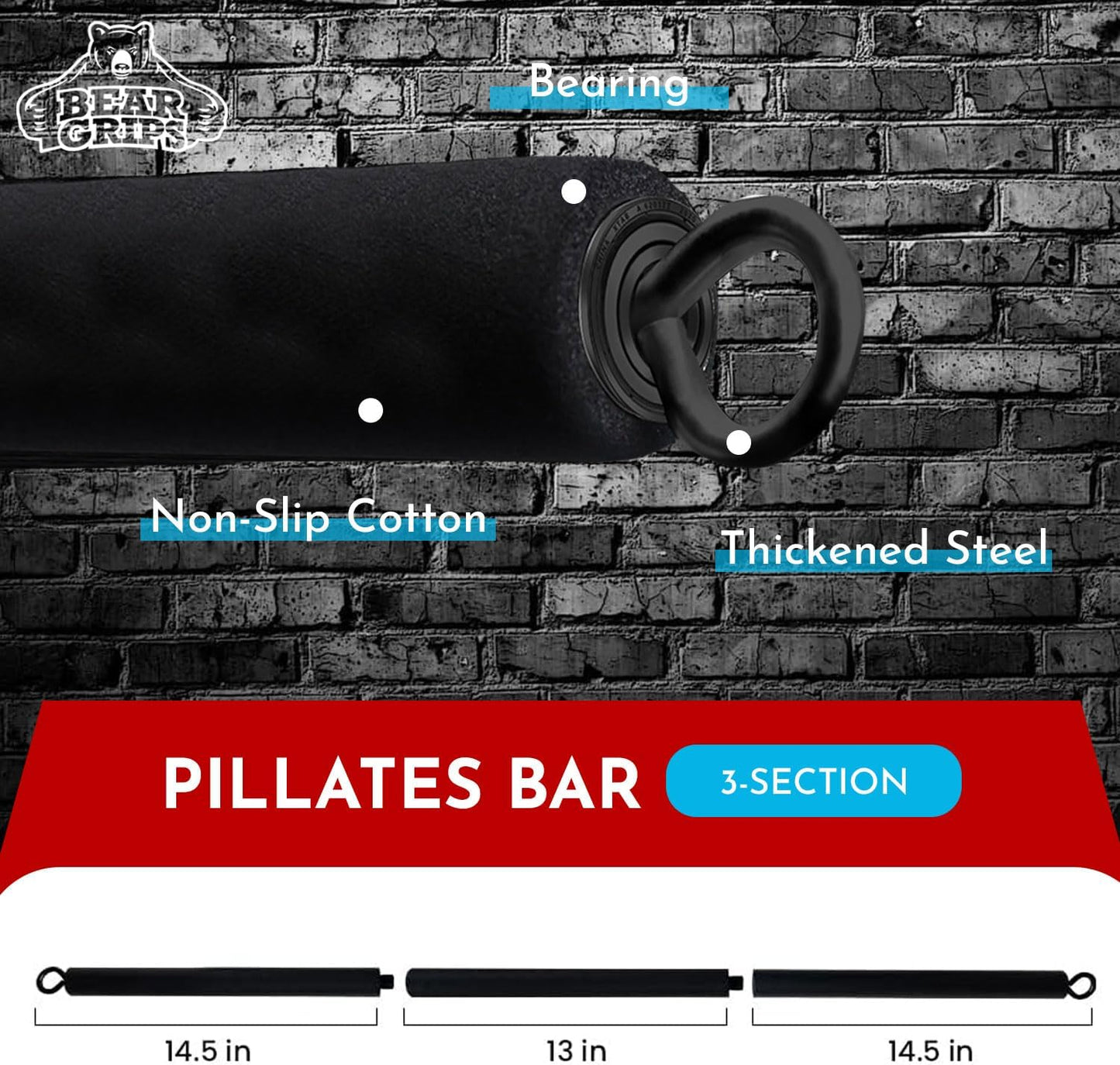 Portable 3 Piece Bar for Resistance Bands - Pilates - Home Gym - Carrying Case Included