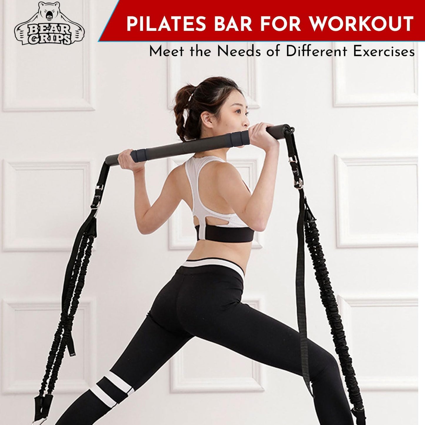 Portable 3 Piece Bar for Resistance Bands - Pilates - Home Gym - Carrying Case Included
