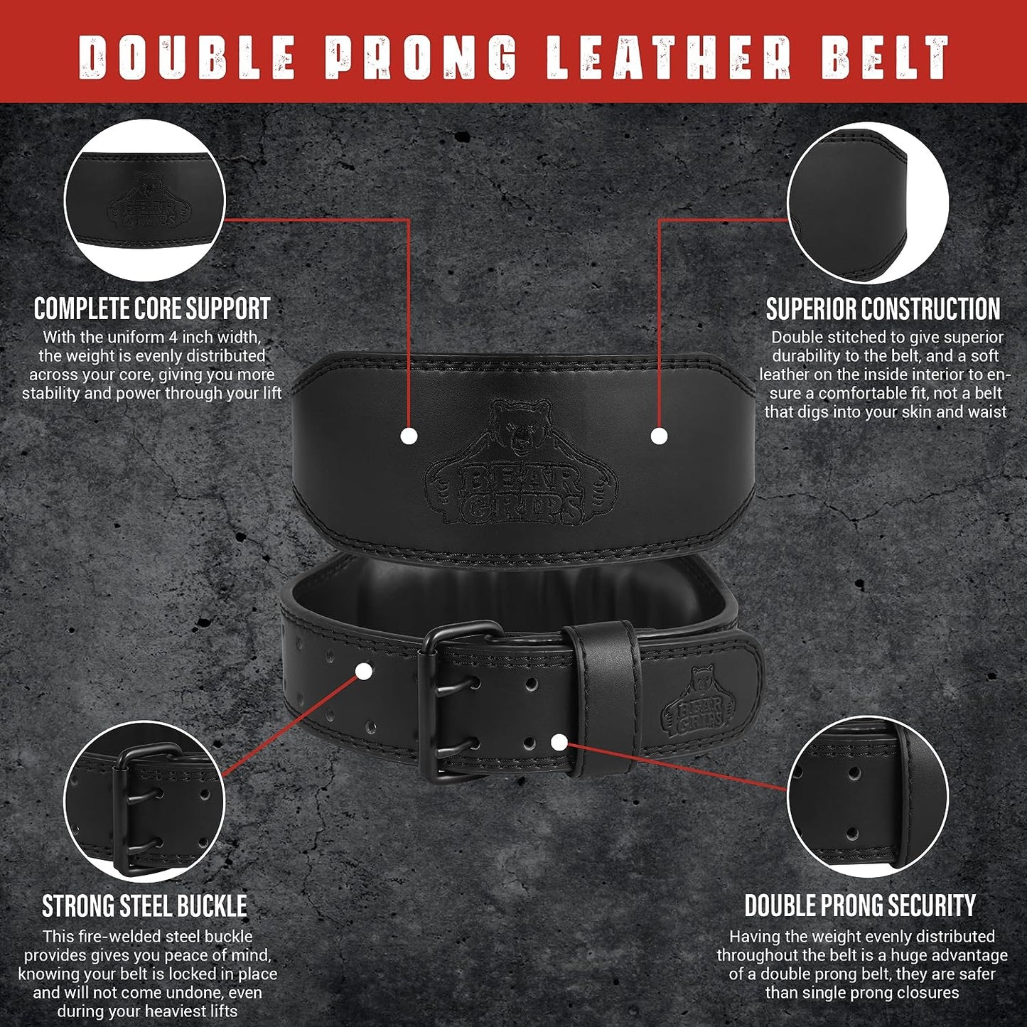 7mm Leather Belt - Padded Back Support - Contour Shape - Double Prong