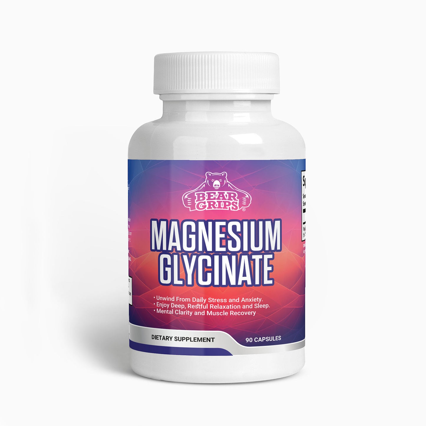 275 MG of Magnesium Glycinate| Stress & Anxiety | Mental Clarity | Calm, Deep, Restful Sleep | Muscle Health - 90 Capsules By Bear Grips