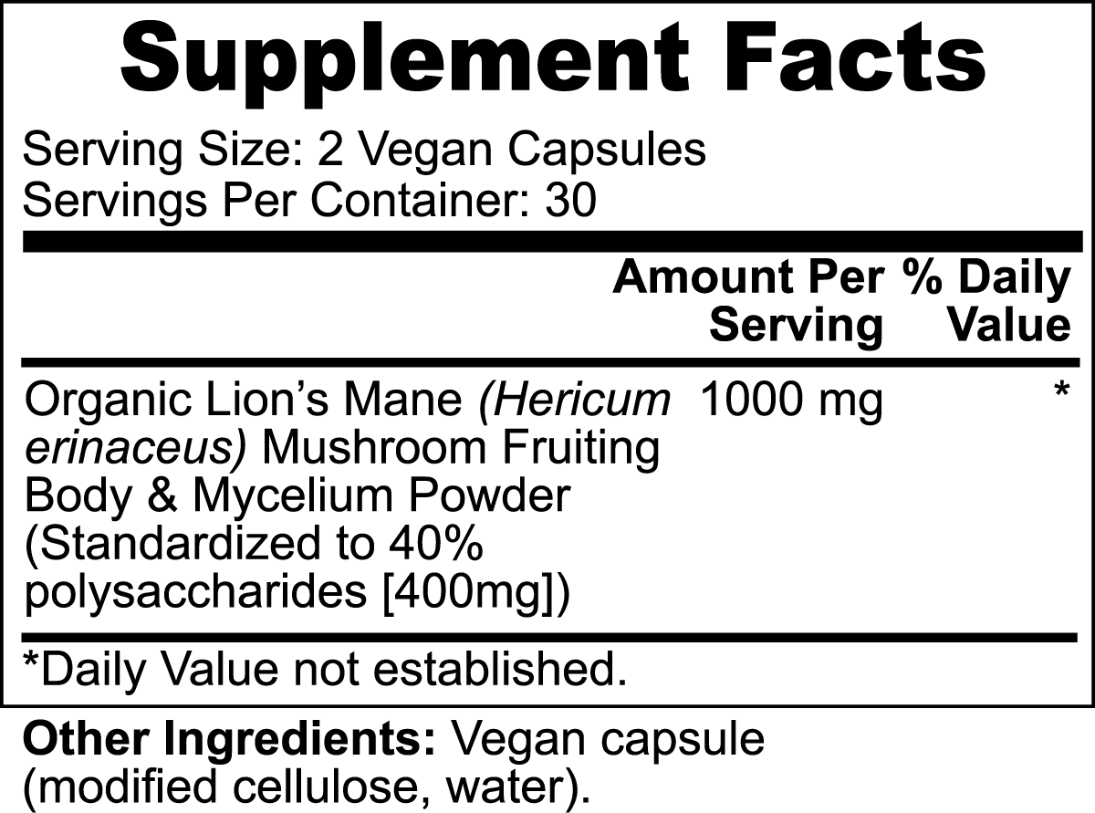 Lion's Mane Mushroom | Nootropic | Mental Focus, Clarity and Memory
