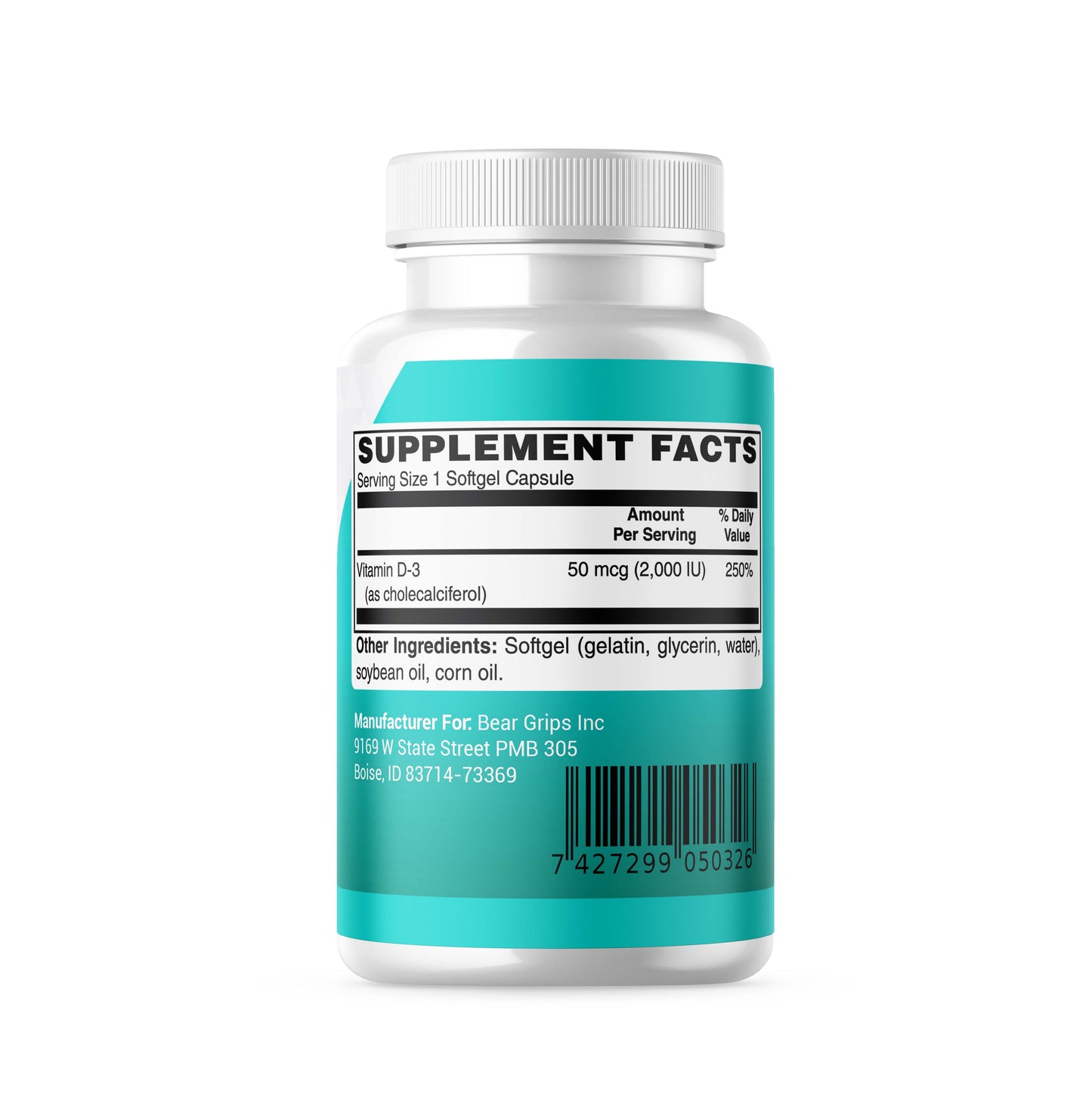Bear Grips Vitamin D3 - 2000 IU - Softgel Capsules | Boost Energy, Strengthen Muscles, Enhance Bone Health, Elevate Mood, and Empower Your Lifestyle | 100 Softgels | 100 Day Supply