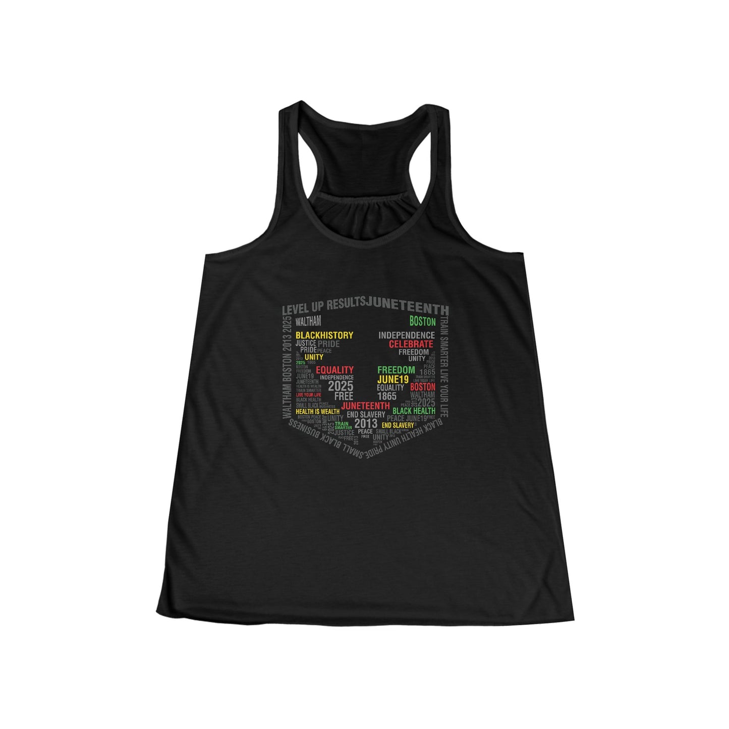 Ladies Flowy Racerback Tank - Juneteeth - Level Up Fitness