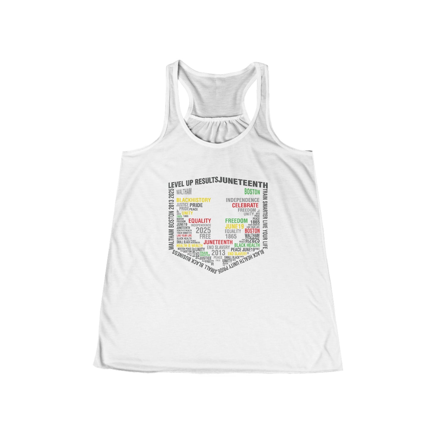 Ladies Flowy Racerback Tank - Juneteeth - Level Up Fitness