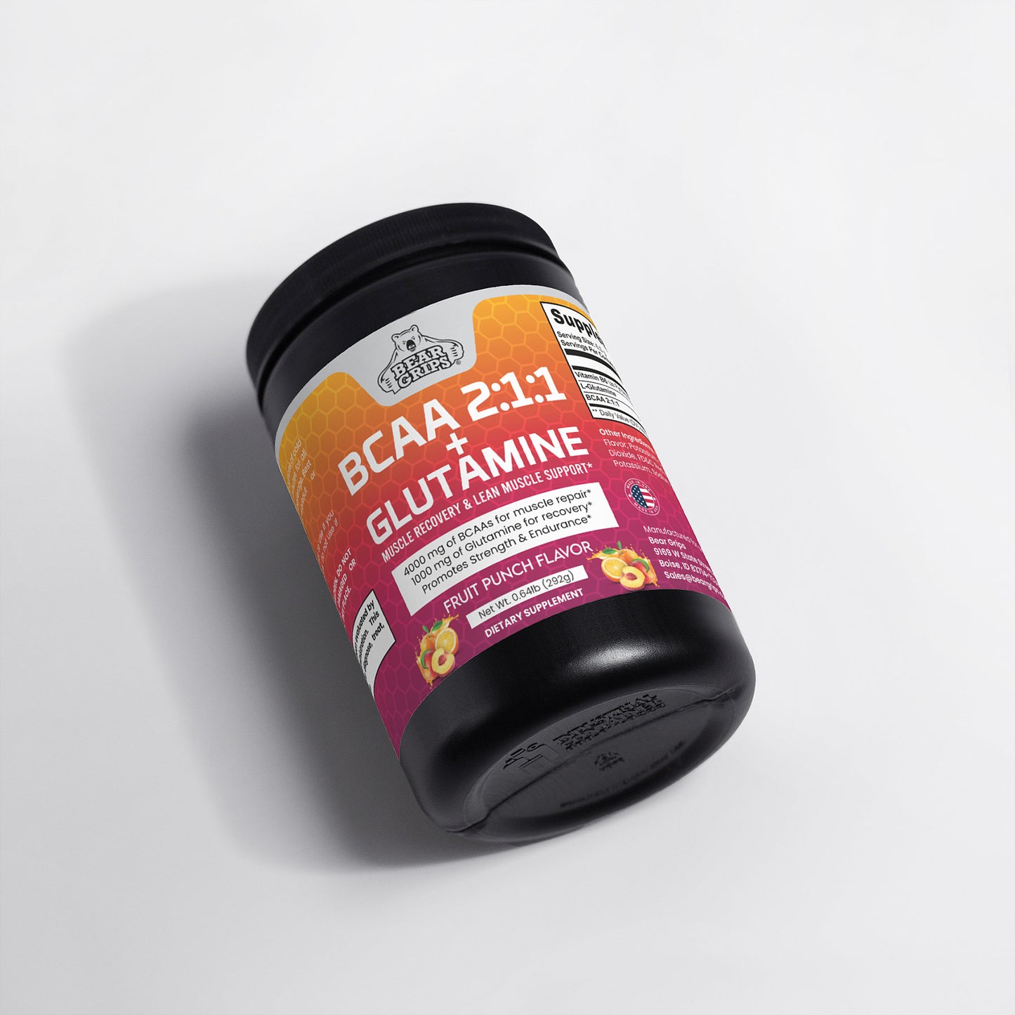 Bear Grips BCAA 2:1:1 + Glutamine - Fruit Punch - Fuel Your Workout, Maximize Recovery, and Build Lean Muscle