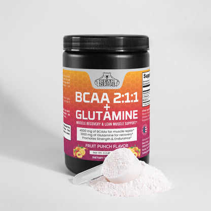 Bear Grips BCAA 2:1:1 + Glutamine - Fruit Punch - Fuel Your Workout, Maximize Recovery, and Build Lean Muscle