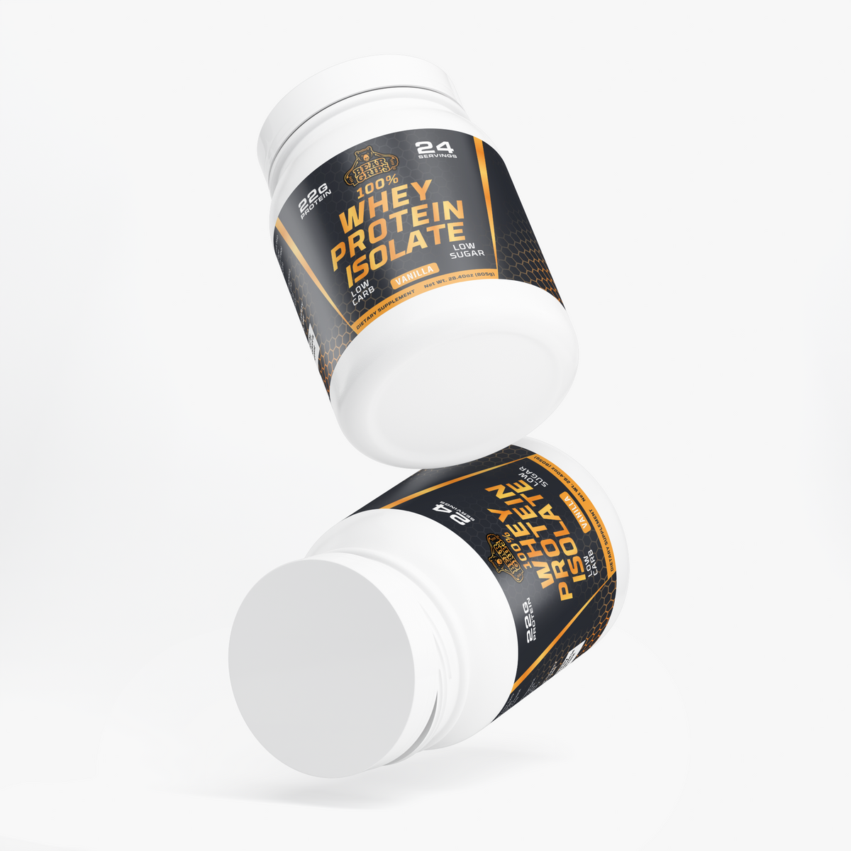 100% Whey Protein Isolate - Vanilla - 22g Pure Protein - 24 Servings - Low Carb - Low Sugar - Bear Grips -Premium Protein