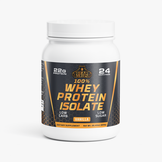 100% Whey Protein Isolate - Vanilla - 22g Pure Protein - 24 Servings - Low Carb - Low Sugar - Bear Grips -Premium Protein