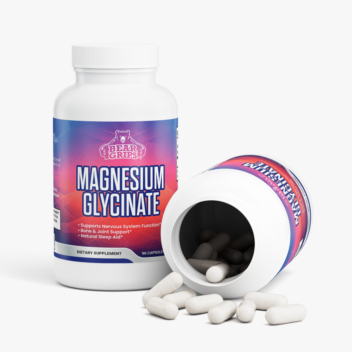 275 MG of Magnesium Glycinate| Stress & Anxiety | Mental Clarity | Calm, Deep, Restful Sleep | Muscle Health - 90 Capsules By Bear Grips
