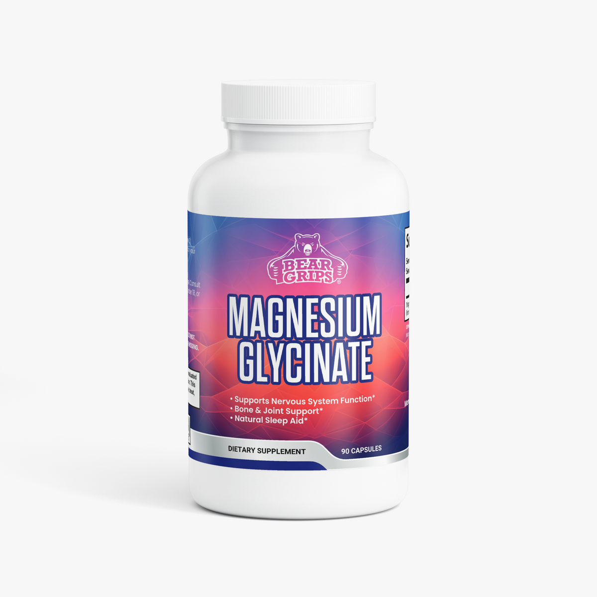 275 MG of Magnesium Glycinate| Stress & Anxiety | Mental Clarity | Calm, Deep, Restful Sleep | Muscle Health - 90 Capsules By Bear Grips