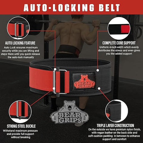 3 Layer Weight Lifting Belt - Auto Locking Gym Belt for Men and Women