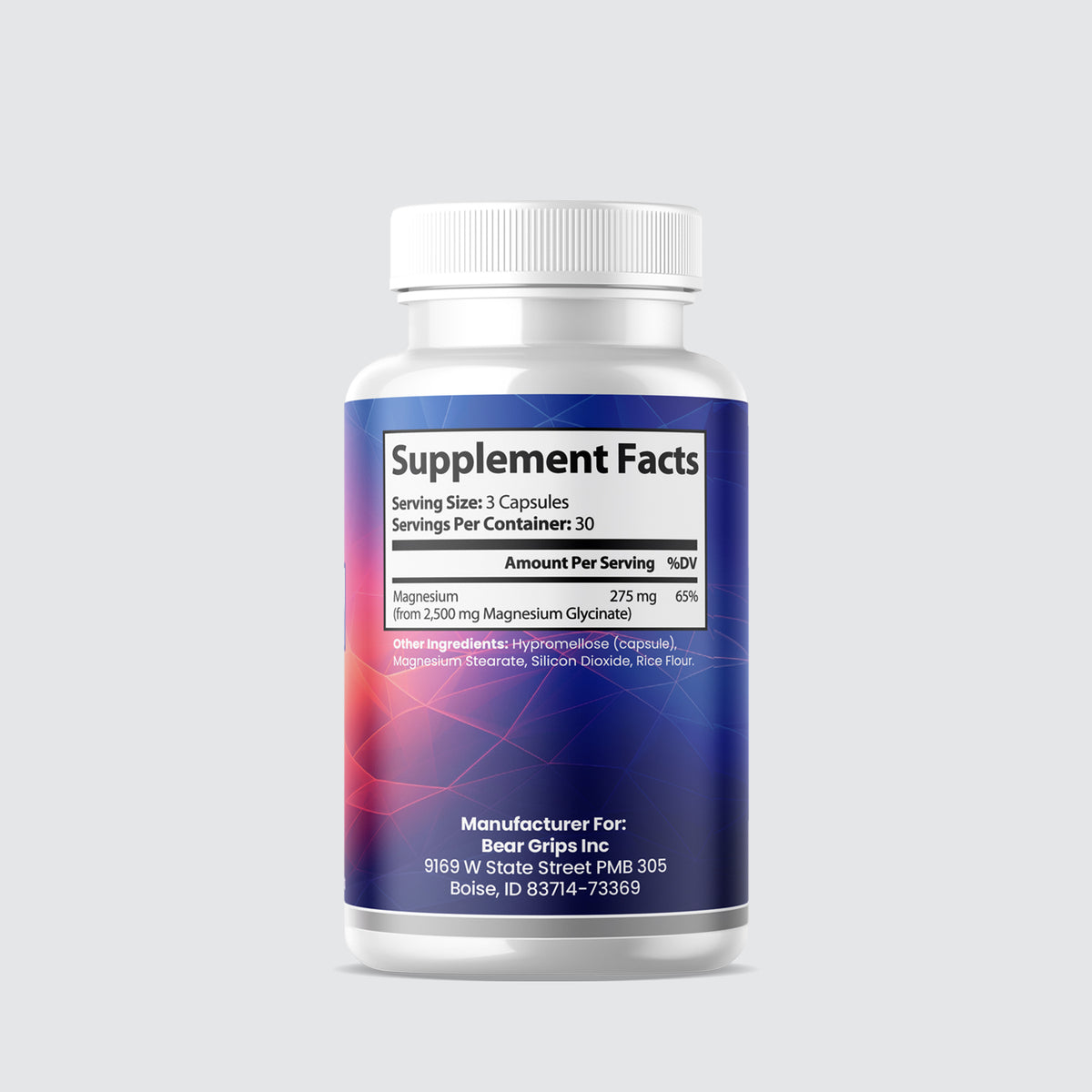 275 MG of Magnesium Glycinate| Stress & Anxiety | Mental Clarity | Calm, Deep, Restful Sleep | Muscle Health - 90 Capsules By Bear Grips