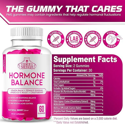 Hormone Balance for Women and PMS Relief Gummies - Natural Support for Cramps, Mood Swings, Bloating - Formulated with Lemon Balm, Angelica’s Root, Dong Quai and Chasteberry