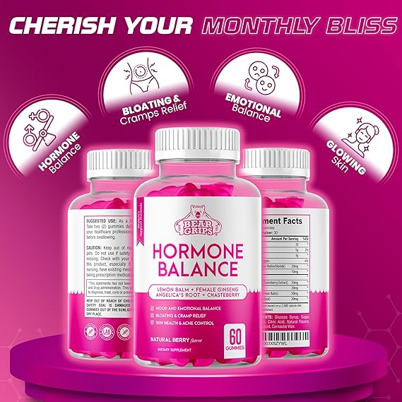 Hormone Balance for Women and PMS Relief Gummies - Natural Support for Cramps, Mood Swings, Bloating - Formulated with Lemon Balm, Angelica’s Root, Dong Quai and Chasteberry