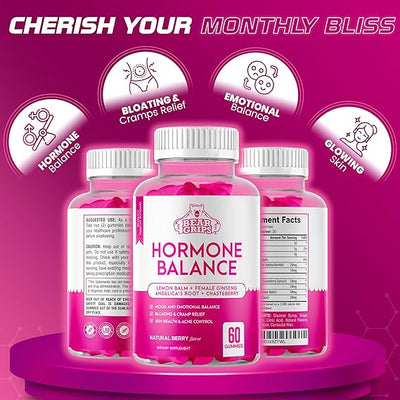 Hormone Balance for Women and PMS Relief Gummies - Natural Support for Cramps, Mood Swings, Bloating - Formulated with Lemon Balm, Angelica’s Root, Dong Quai and Chasteberry