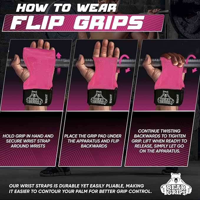 bear grip handschuhe Workout Grips With Wrist Straps - Small / Black Bear