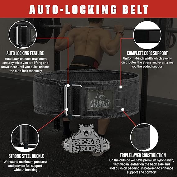 3 Layer Weight Lifting Belt - Auto Locking Gym Belt for Men and Women