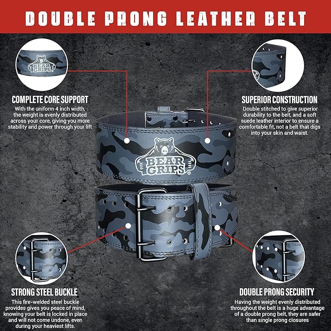 5mm Double Prong Weight Lifting Belt - 4 Inch Uniform Width - Steel Buckle.