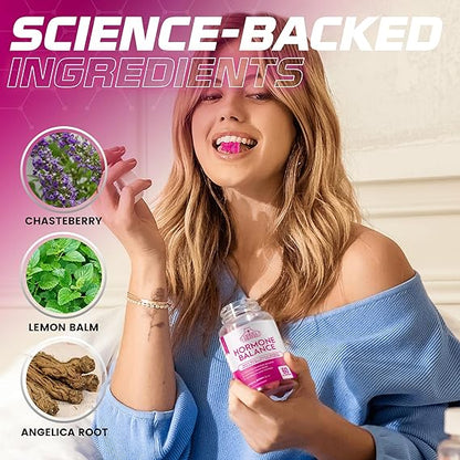 Hormone Balance for Women and PMS Relief Gummies - Natural Support for Cramps, Mood Swings, Bloating - Formulated with Lemon Balm, Angelica’s Root, Dong Quai and Chasteberry