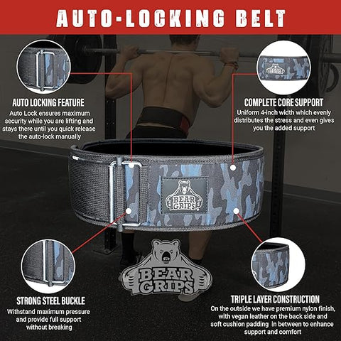 3 Layer Weight Lifting Belt - Auto Locking Gym Belt for Men and