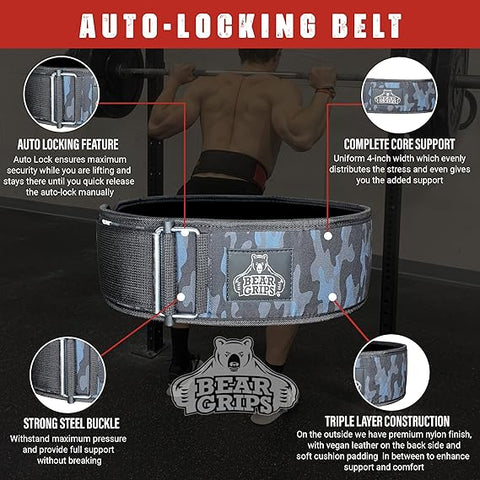 3 Layer Weight Lifting Belt - Auto Locking Gym Belt for Men and Women