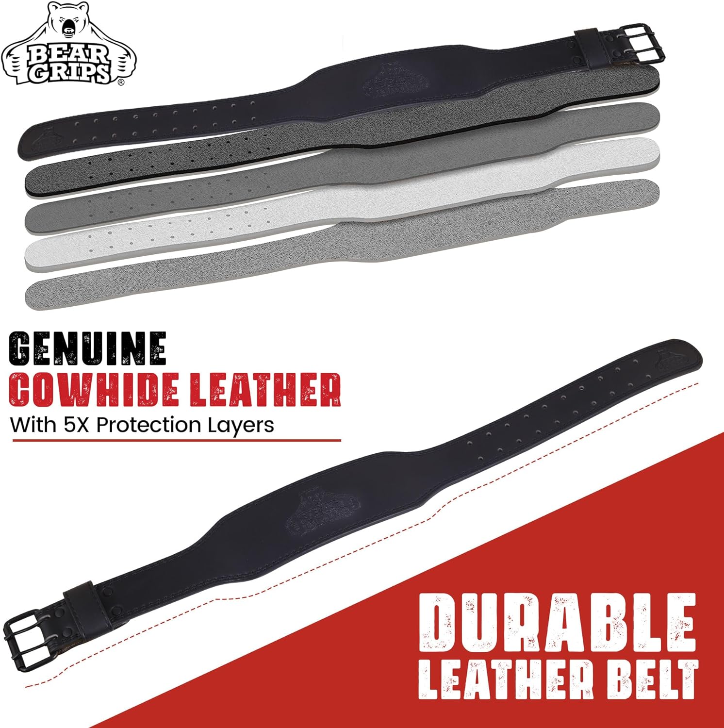 7mm Leather Belt - Padded Back Support - Contour Shape - Double Prong