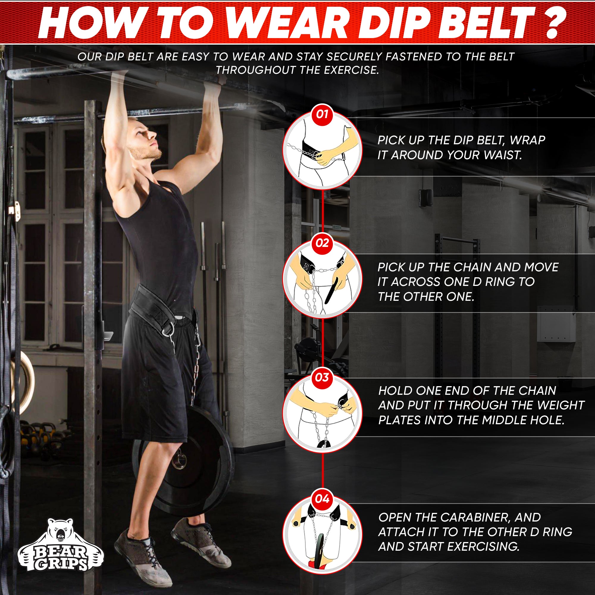 Dip Belt For Weightlifting - 3 Styles of Belts - Traditional - Clip Closure - Metal Buckle