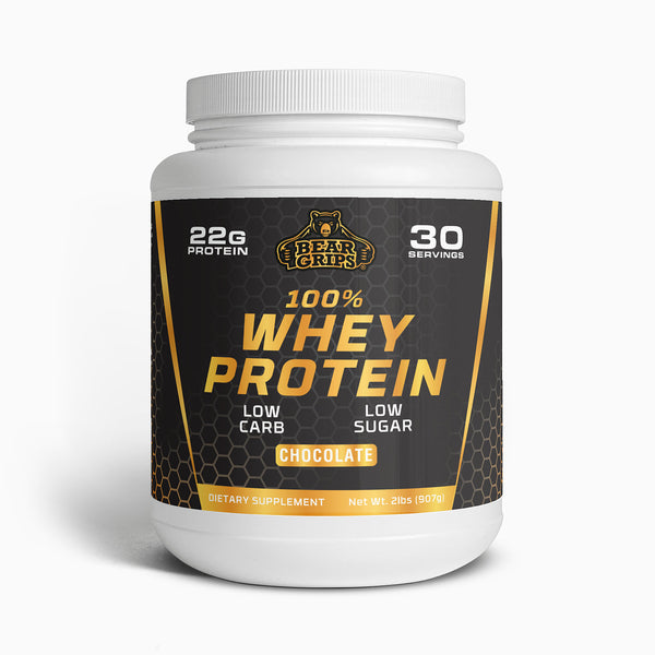 100% Whey Protein | Low Carb | Low Sugar | 22g of Pure Protein | Experience Clean Muscle Growth and Unmatched Strength | Fuel Your Muscles and Fast-Track Recovery | in Delicious Chocolate Flavored Whey| 2.2lbs (1KG) By Bear Grips