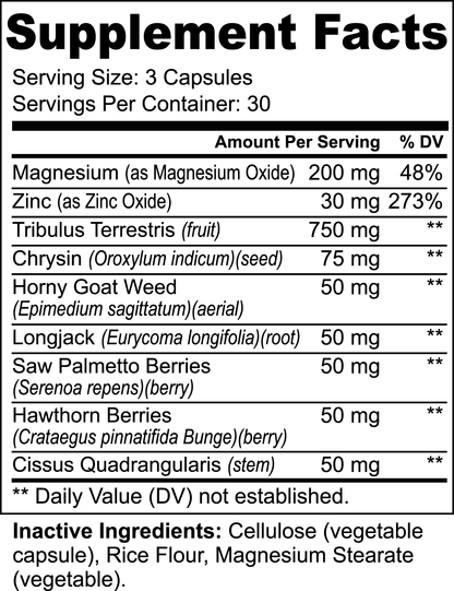 Extra Strength Testosterone Booster | Strength, Libido, Immunity | Magnesium, Zinc, Tribulus Terrestris, Horny Goat Weed, Longjack, Saw Palmetto, Hawthorn Berries | 90 Capsules, Made in the USA By Bear Grips