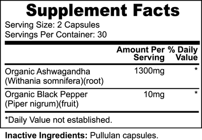 Organic 1,300mg Ashwagandha| Stress & Anxiety | Emotional Well- Being | Calm, Relaxed State of Mind. By Bear Grips