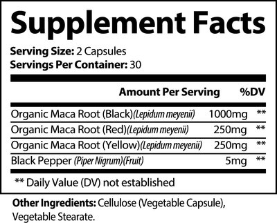 Bear Grips Organic Maca Root | Black Maca, Red Maca, Yellow Maca | With Added Black Pepper for Better Absorption | Energy & Vitality, Strength, Mood, and Support Hormonal Balance