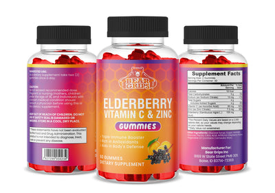 Bear Grips Elderberry With Vitamin C & Zinc Gummies | Boost Your Immunity | Aid Your Body's Defense | Antioxidant-Rich Wellness