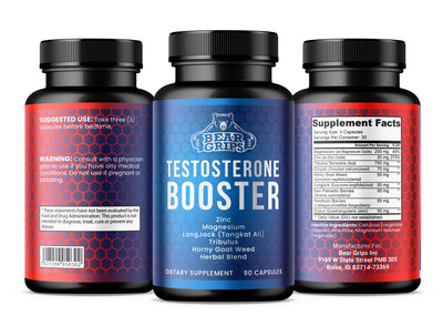 Extra Strength Testosterone Booster | Strength, Libido, Immunity | Magnesium, Zinc, Tribulus Terrestris, Horny Goat Weed, Longjack, Saw Palmetto, Hawthorn Berries | 90 Capsules, Made in the USA By Bear Grips
