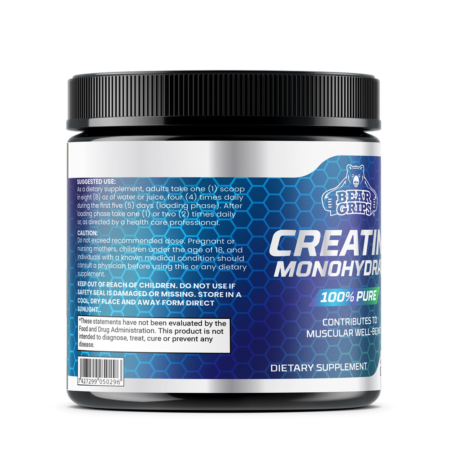 100% Pure Creatine Monohydrate Powder: 5,000 MG per scoop for 50 Powerful Workouts, Enhanced Muscle Growth, and Peak Performance By Bear Grips