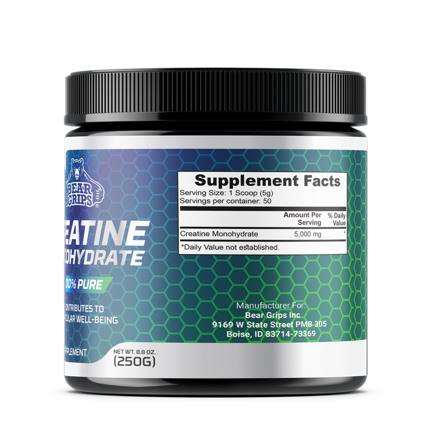 100% Pure Creatine Monohydrate Powder: 5,000 MG per scoop for 50 Powerful Workouts, Enhanced Muscle Growth, and Peak Performance By Bear Grips
