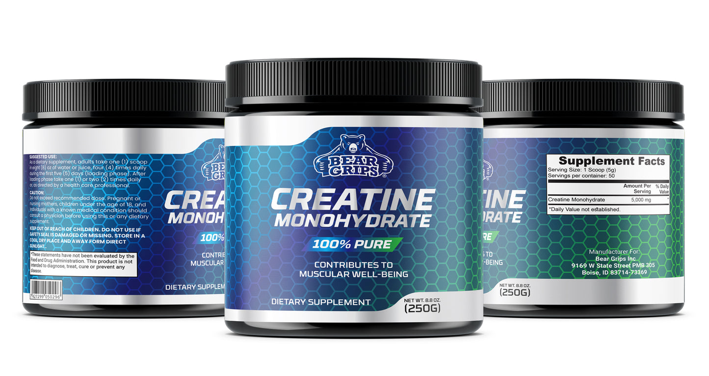 100% Pure Creatine Monohydrate Powder: 5,000 MG per scoop for 50 Powerful Workouts, Enhanced Muscle Growth, and Peak Performance By Bear Grips