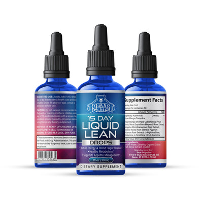 15 Day Weight Loss Drops - Liquid Lean - Bear Grips - Boost Metabolism and Leptin for a Healthier, Leaner You. All Natural Ingredients Like African Mango, Maca Root, Rhodiola, and Essential Amino Acids